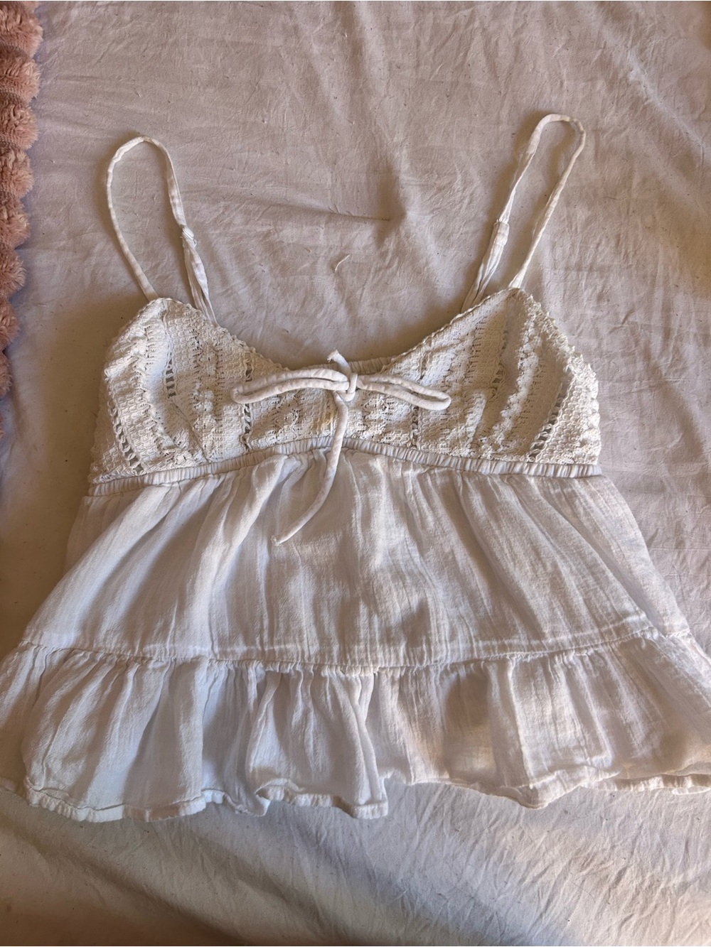 Aeropostale White Crochet Tie-Front Camisole